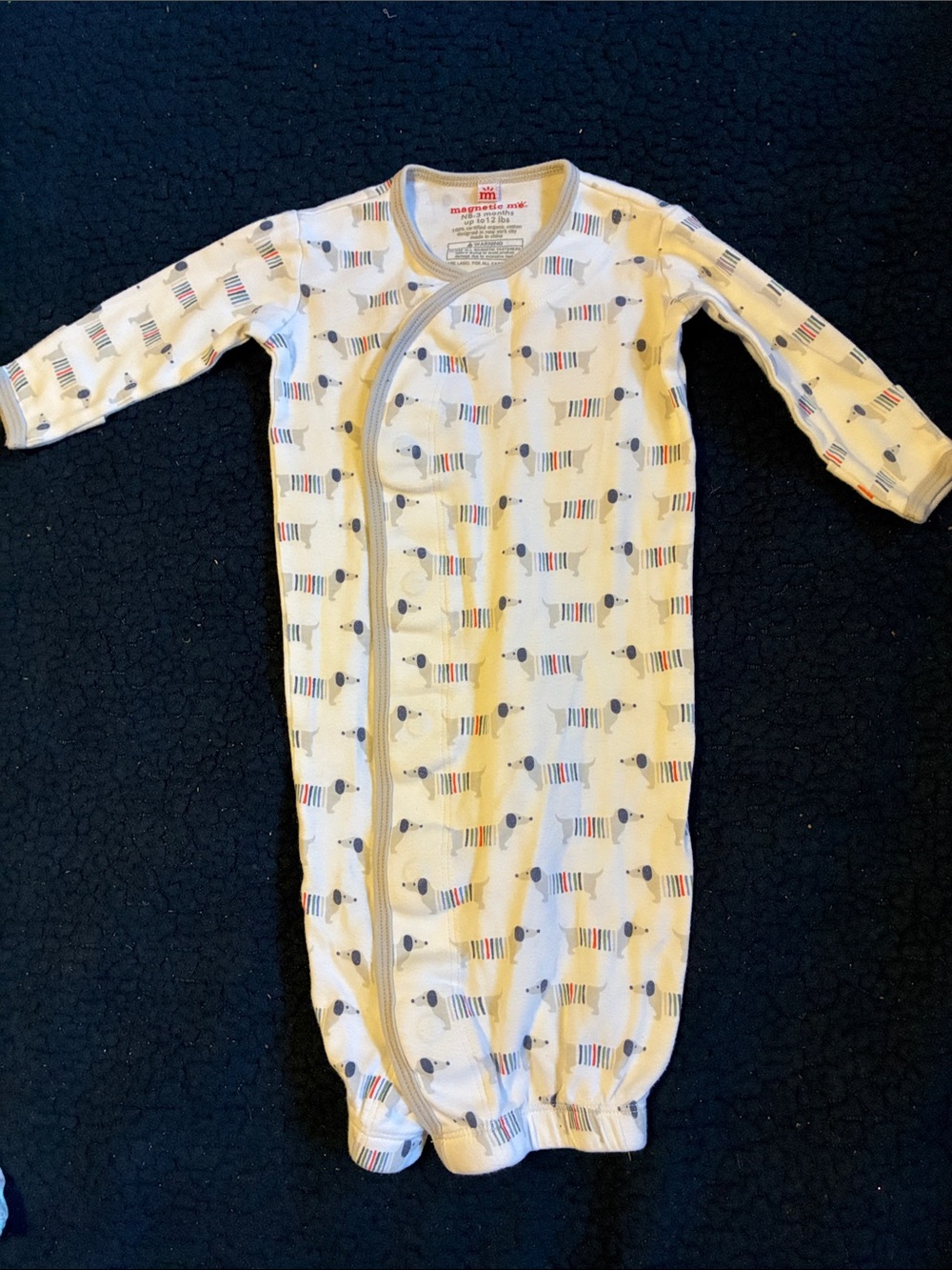 Magnetic Me White Sleep Gown with Multicolor Stripe Puppy Print